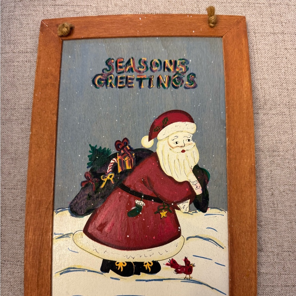 Christmas Wooden Hand Painted Hanging Sign Santa Claus 8”x11.5”